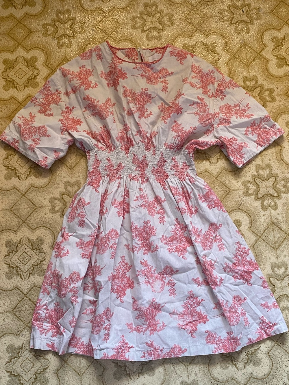C’era una Volta Girls Pink Floral Toile Smocked Dress Size 8